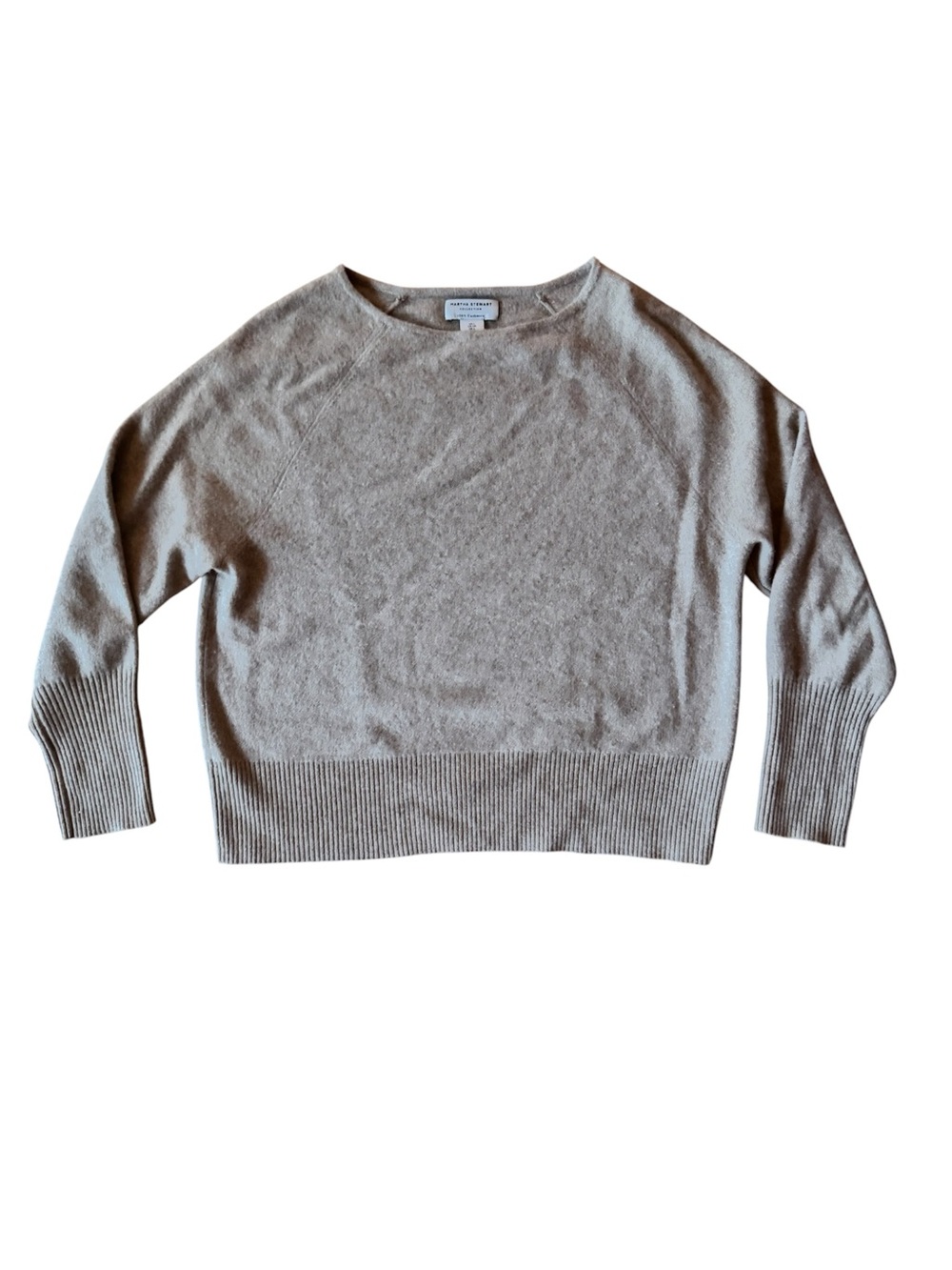 Martha Stewart Cashmere Sweater Boatneck Taupe Oatmeal Tan Large